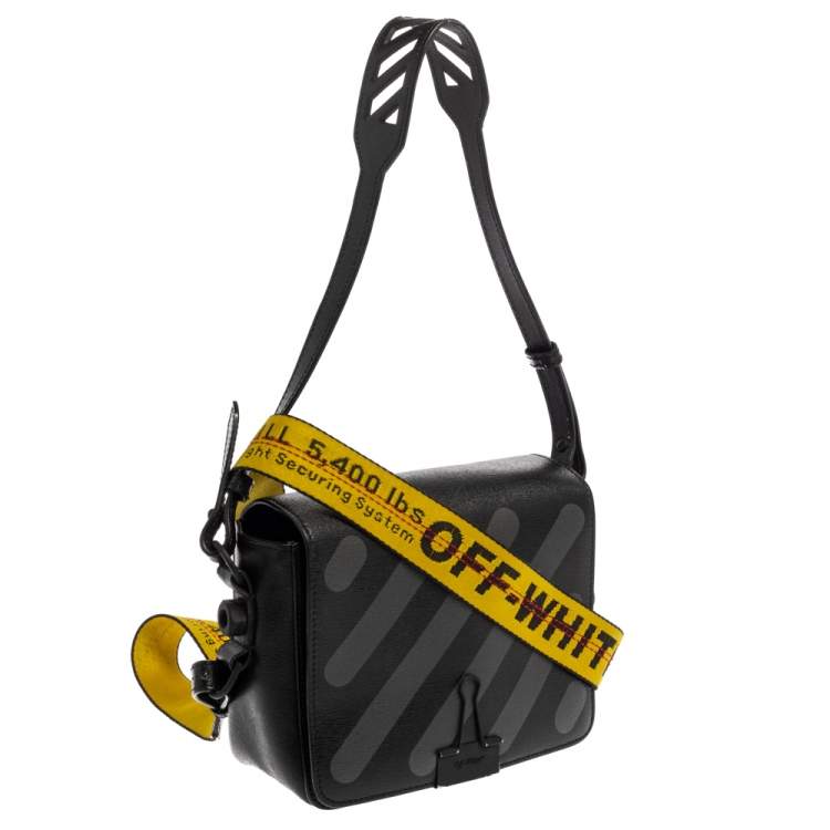 Pre Owned Off-White Black Diagonal Print Leather Binder Clip Crossbody Bag