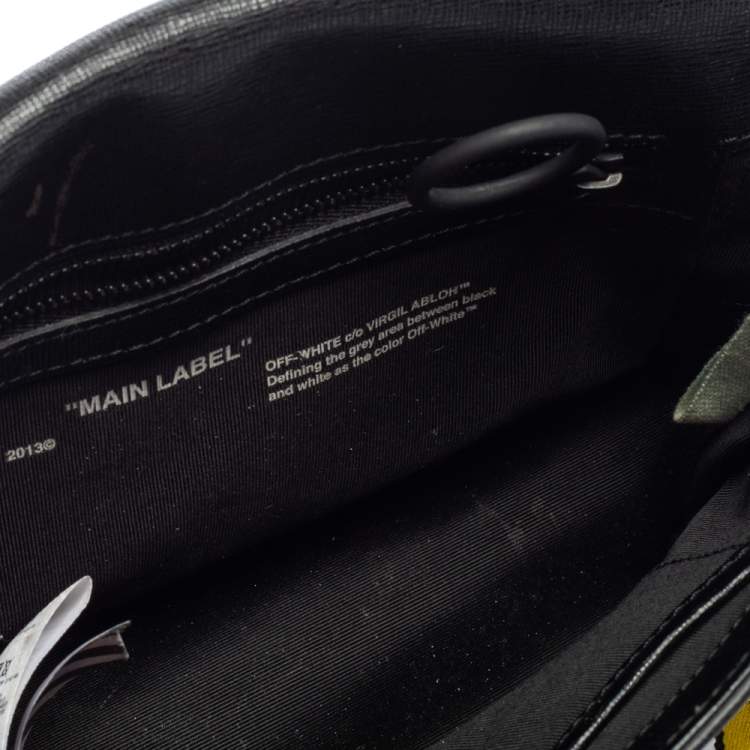 Pre Owned Off-White Black Diagonal Print Leather Binder Clip Crossbody Bag