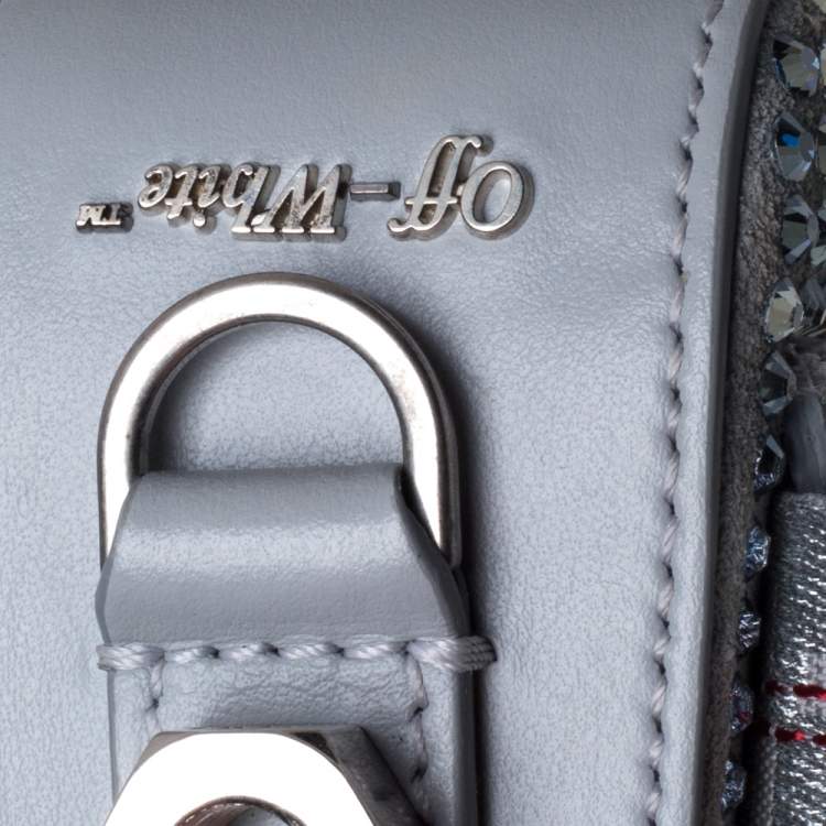 Pre Owned Off-White Ash Blue Crystal Embellishment Leather and Suede Baby Binder Flap Bag
