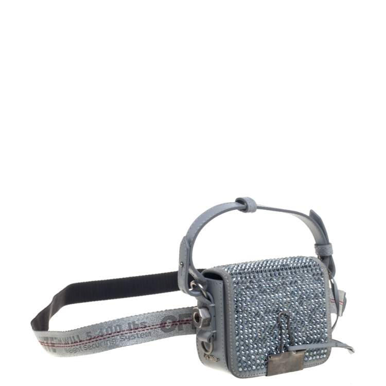 Pre Owned Off-White Ash Blue Crystal Embellishment Leather and Suede Baby Binder Flap Bag