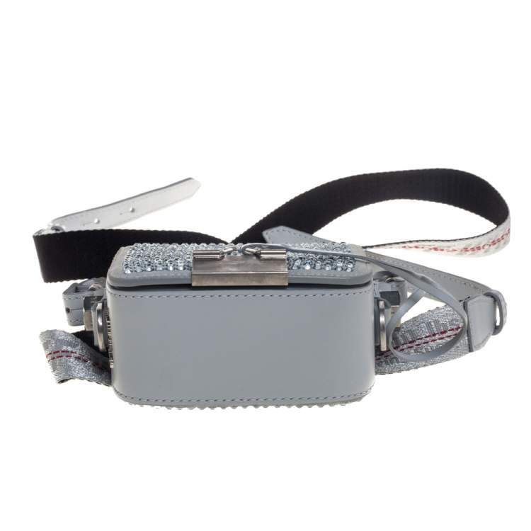Pre Owned Off-White Ash Blue Crystal Embellishment Leather and Suede Baby Binder Flap Bag