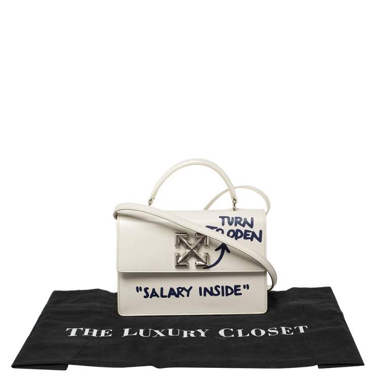 Pre Owned OFF-WHITE White Leather 1.4 Jitney Quote Bag "SALARY INSIDE" Top  Handle Bag