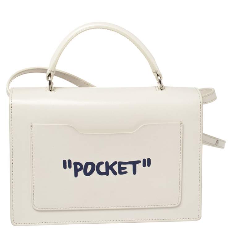 Pre Owned OFF-WHITE White Leather 1.4 Jitney Quote Bag "SALARY INSIDE" Top  Handle Bag
