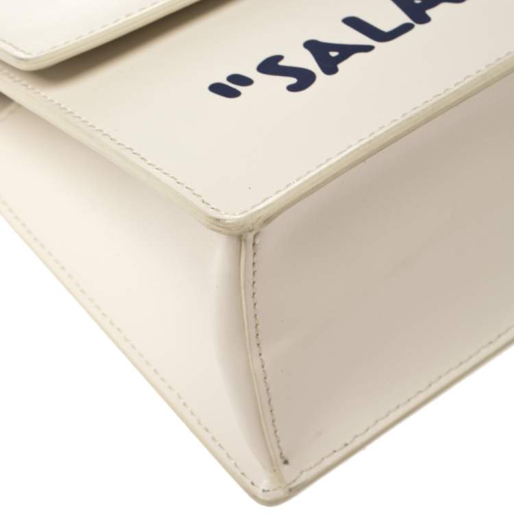 Pre Owned OFF-WHITE White Leather 1.4 Jitney Quote Bag "SALARY INSIDE" Top  Handle Bag