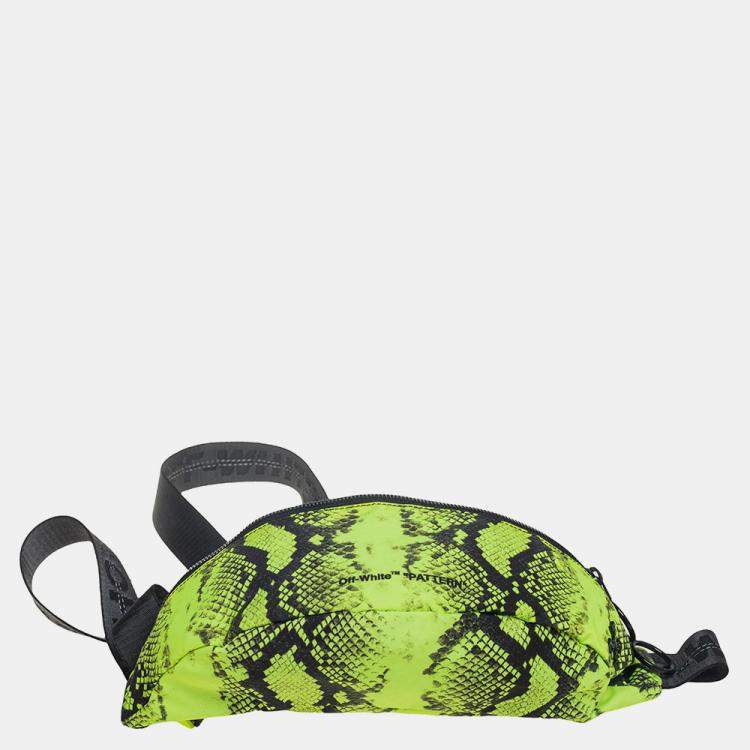 Pre Owned Off-White Neon Green/Black Python Print Nylon Fanny Pack Belt Bag