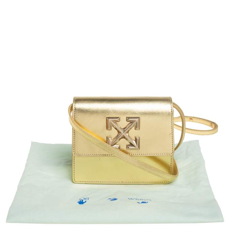 Pre Owned Off White Metallic Gold Leather Jitney 0.7 Shoulder Bag