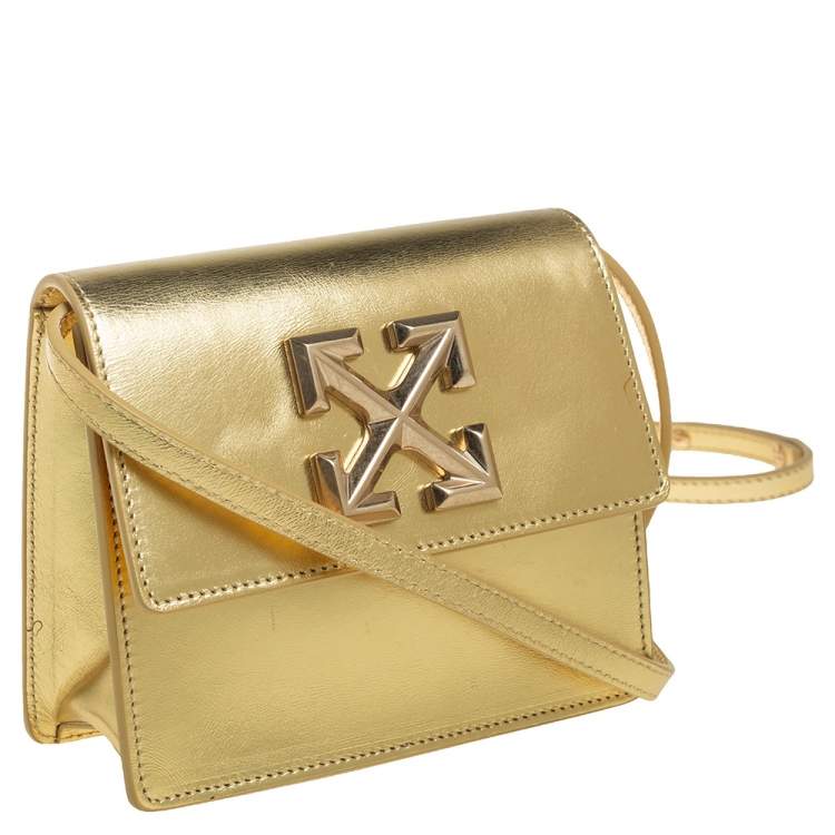 Pre Owned Off White Metallic Gold Leather Jitney 0.7 Shoulder Bag