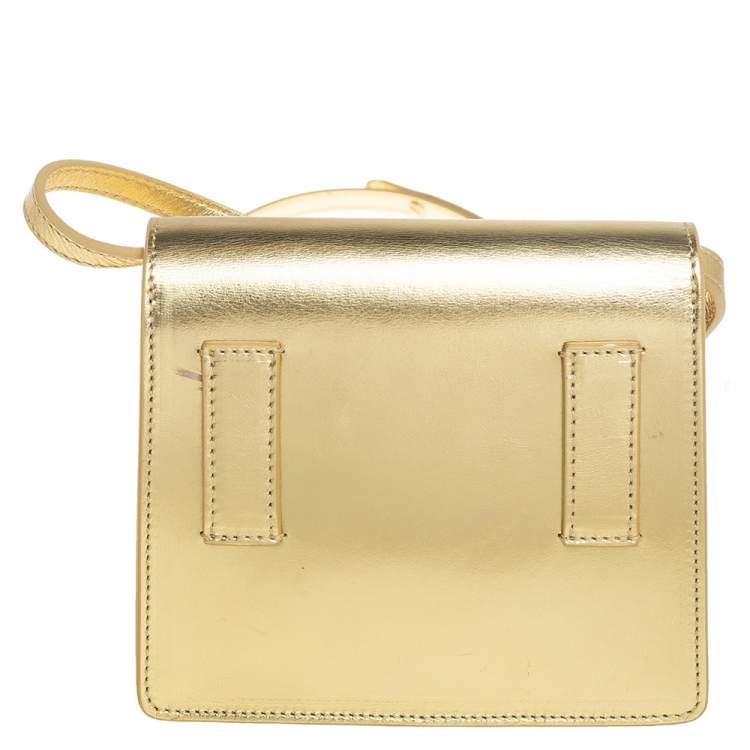 Pre Owned Off White Metallic Gold Leather Jitney 0.7 Shoulder Bag