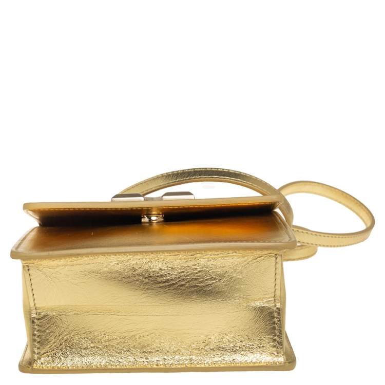 Pre Owned Off White Metallic Gold Leather Jitney 0.7 Shoulder Bag