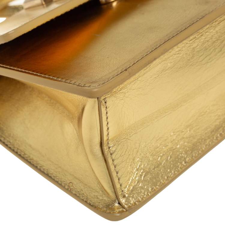 Pre Owned Off White Metallic Gold Leather Jitney 0.7 Shoulder Bag