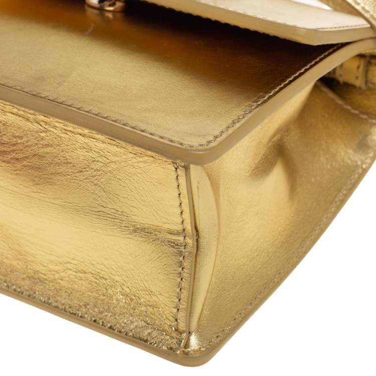 Pre Owned Off White Metallic Gold Leather Jitney 0.7 Shoulder Bag