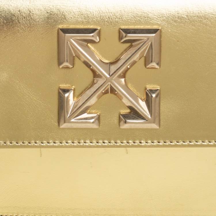 Pre Owned Off White Metallic Gold Leather Jitney 0.7 Shoulder Bag
