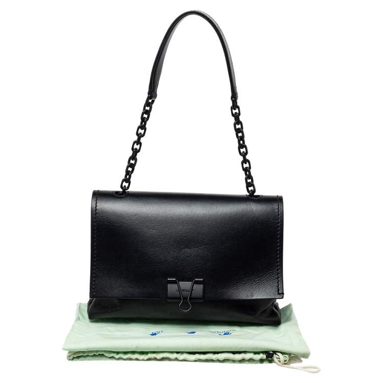 Pre Owned Off-White Black Leather Binder Clip Shouder Bag