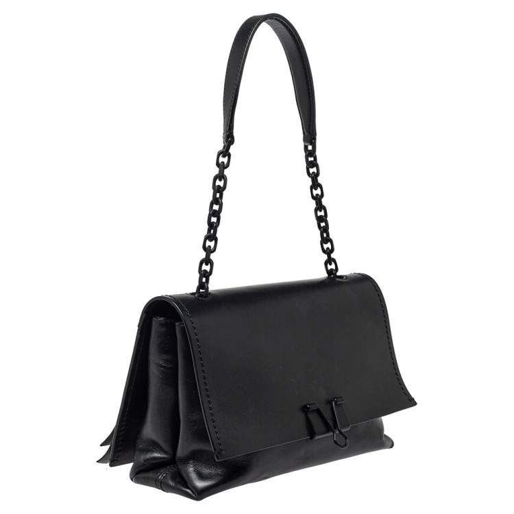 Pre Owned Off-White Black Leather Binder Clip Shouder Bag