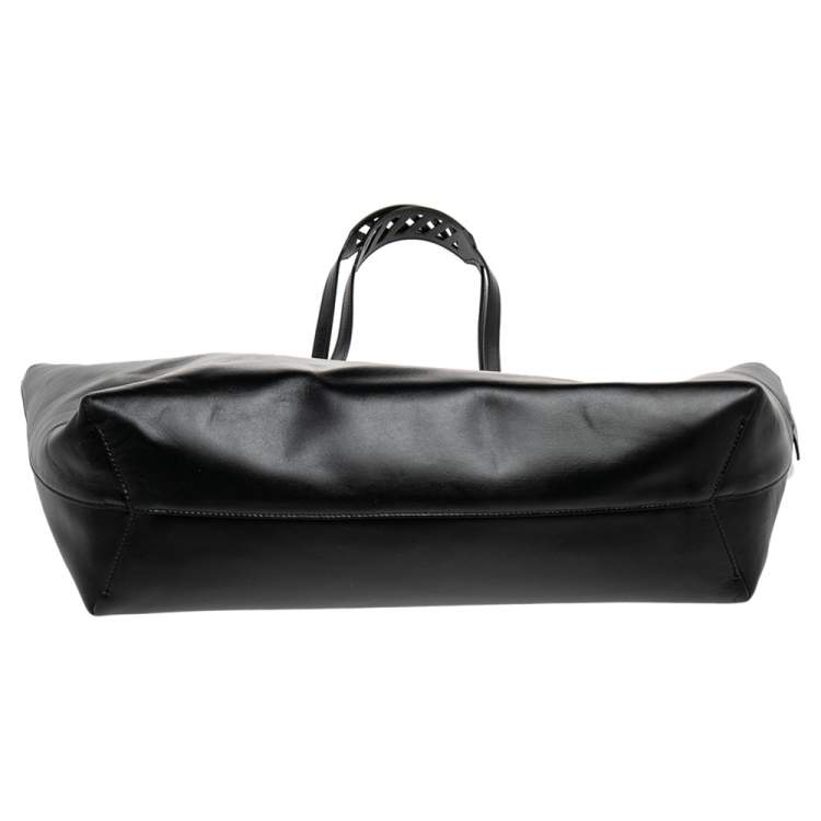 Pre Owned Off-White Black Leather Clip Motif Tote