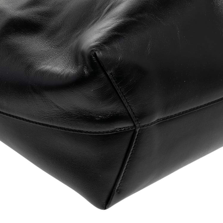 Pre Owned Off-White Black Leather Clip Motif Tote