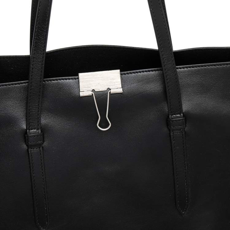 Pre Owned Off-White Black Leather Clip Motif Tote