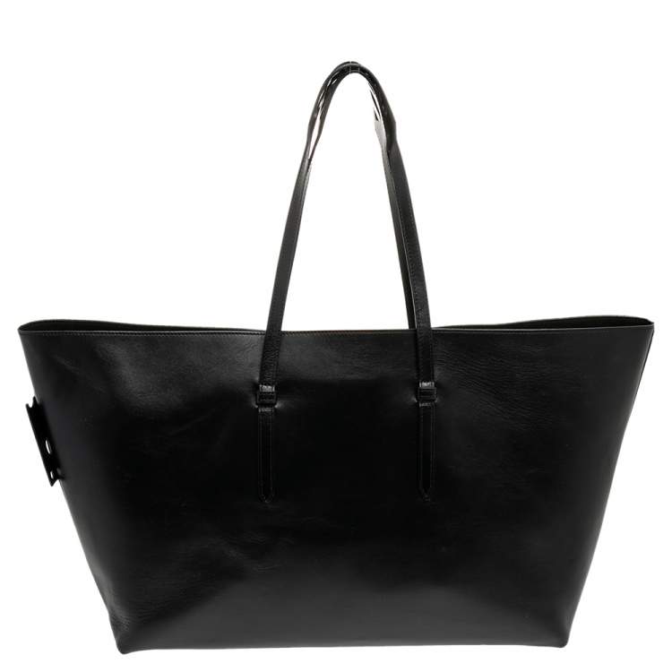 Pre Owned Off-White Black Leather Clip Motif Tote