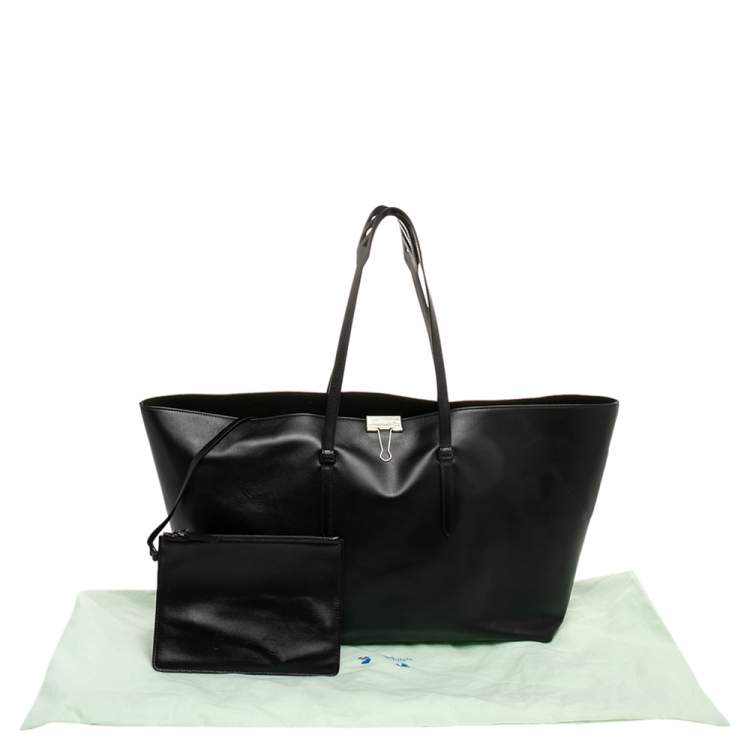Pre Owned Off-White Black Leather Clip Motif Tote