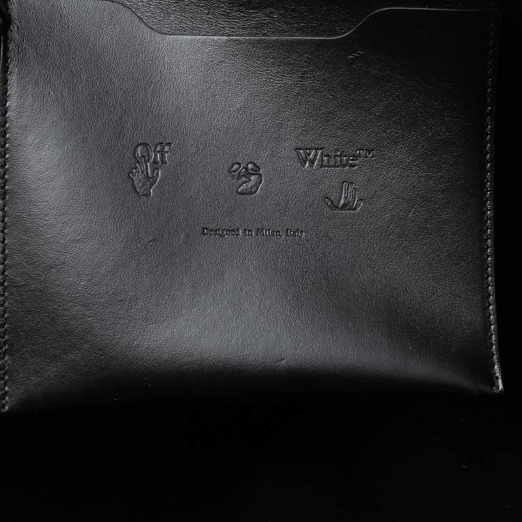 Pre Owned Off-White Black Leather Clip Motif Tote