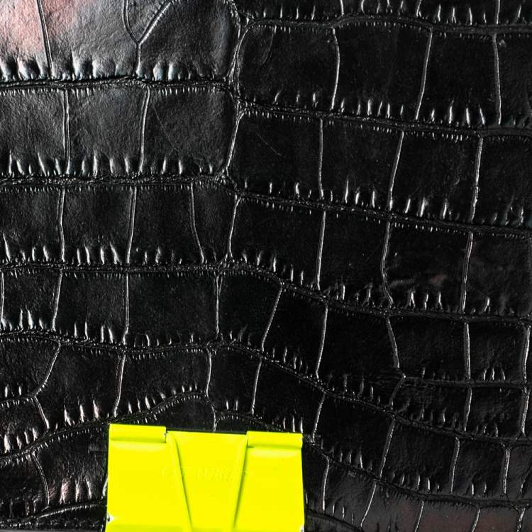 Pre Owned Off-White Black Crocodile Embossed Leather Binder Clip Shoulder Bag