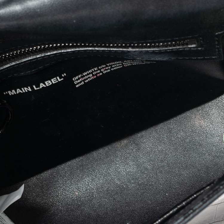 Pre Owned Off-White Black Crocodile Embossed Leather Binder Clip Shoulder Bag