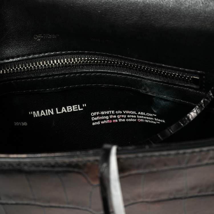 Pre Owned Off-White Black Crocodile Embossed Leather Binder Clip Shoulder Bag
