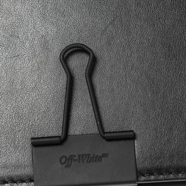 Pre Owned Off-White Black Leather Binder Clip Crossbody Bag