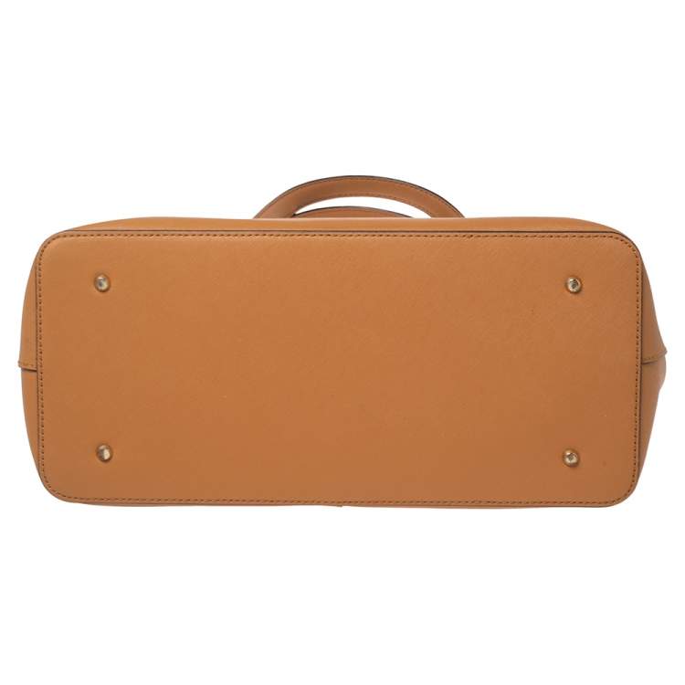 Pre Owned DKNY Tan Saffiano Leather Double Zip Tote