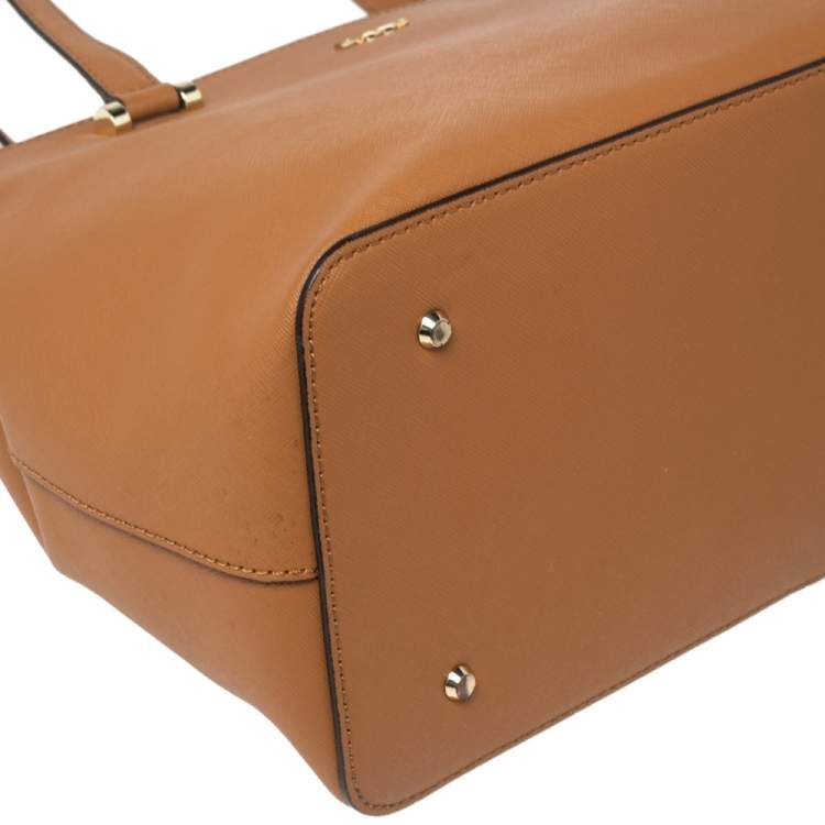 Pre Owned DKNY Tan Saffiano Leather Double Zip Tote