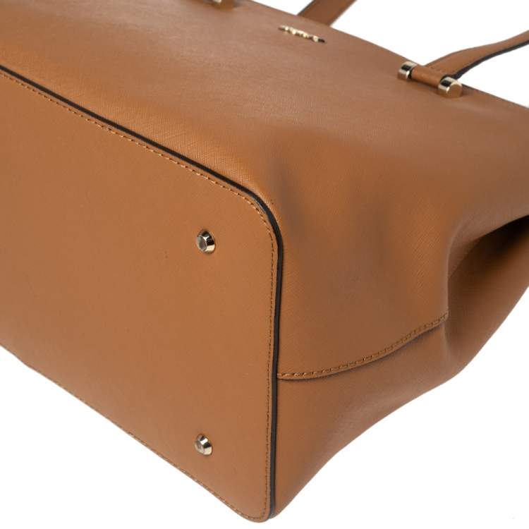 Pre Owned DKNY Tan Saffiano Leather Double Zip Tote