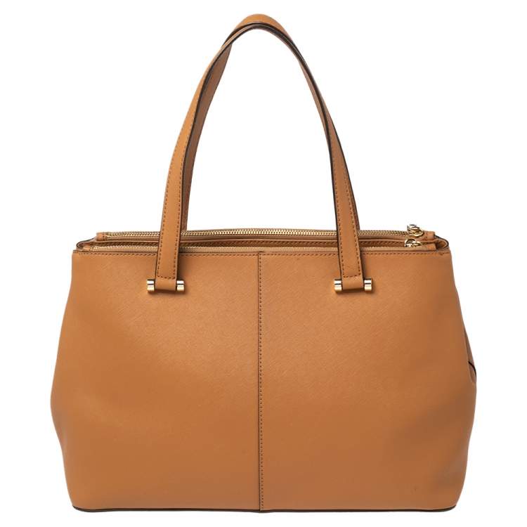 Pre Owned DKNY Tan Saffiano Leather Double Zip Tote