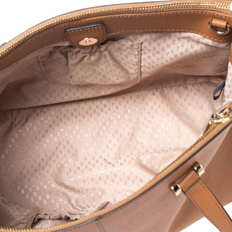 Pre Owned DKNY Tan Saffiano Leather Double Zip Tote