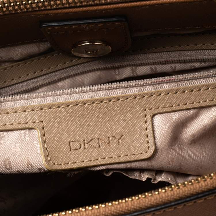 Pre Owned DKNY Tan Saffiano Leather Double Zip Tote