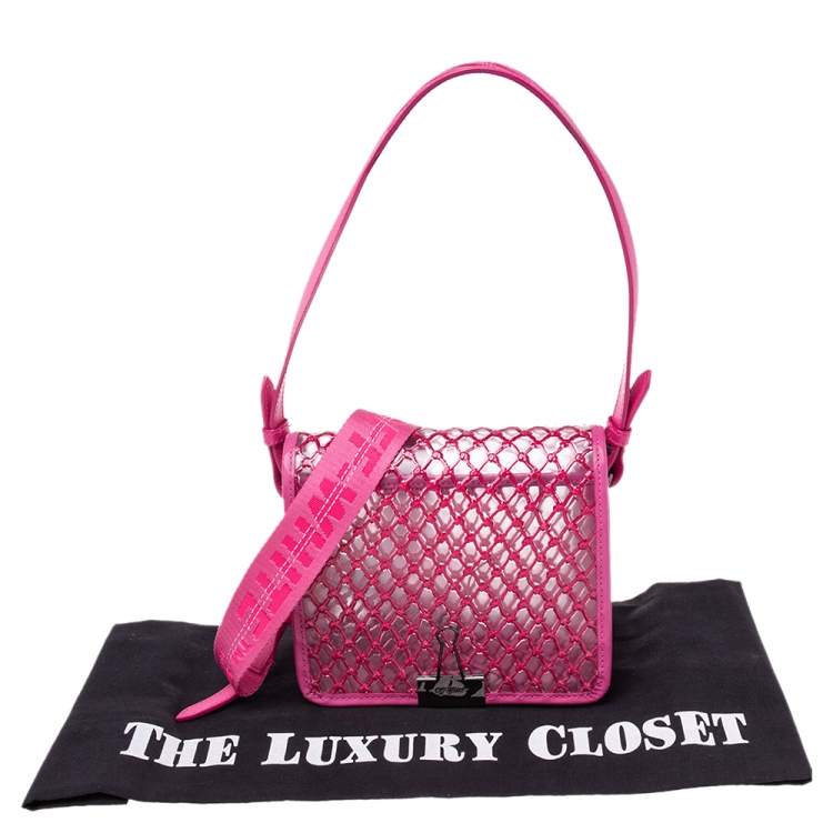 Pre Owned Off-White Transparent/Pink PVC and Leather Binder Clip Flap Shoulder Bag