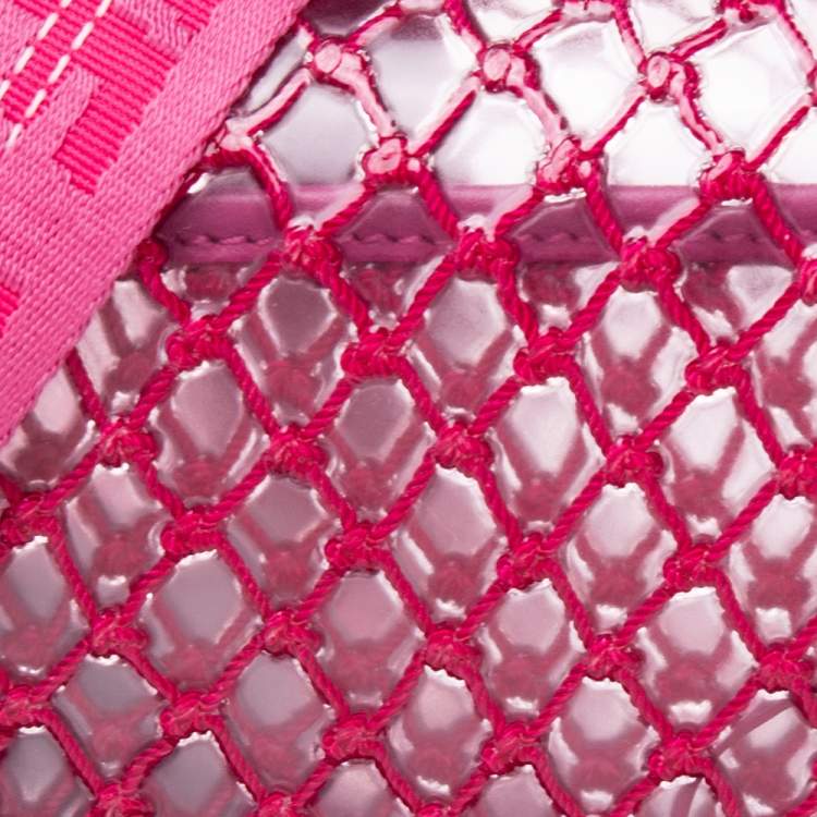 Pre Owned Off-White Transparent/Pink PVC and Leather Binder Clip Flap Shoulder Bag