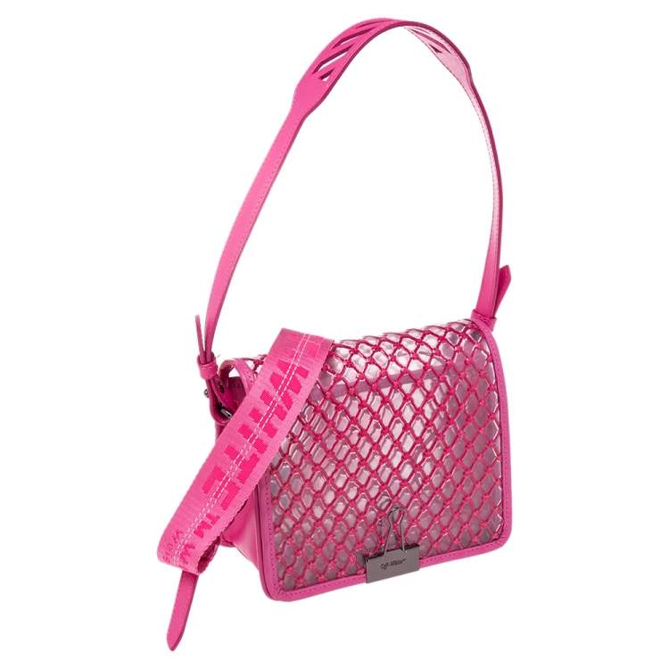 Pre Owned Off-White Transparent/Pink PVC and Leather Binder Clip Flap Shoulder Bag