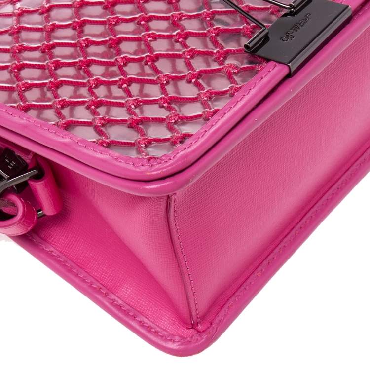 Pre Owned Off-White Transparent/Pink PVC and Leather Binder Clip Flap Shoulder Bag