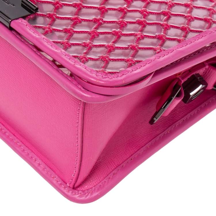 Pre Owned Off-White Transparent/Pink PVC and Leather Binder Clip Flap Shoulder Bag