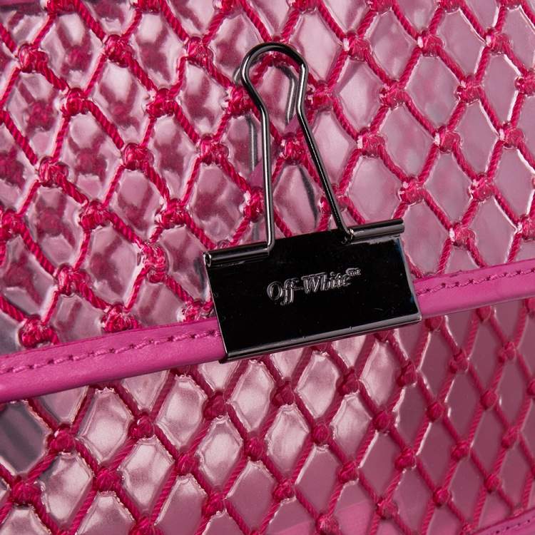 Pre Owned Off-White Transparent/Pink PVC and Leather Binder Clip Flap Shoulder Bag