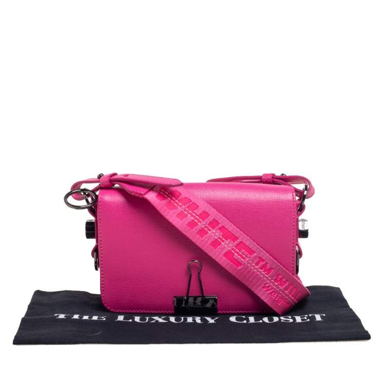 Pre Owned Off-White Pink Leather Binder Clip Crossbody Bag