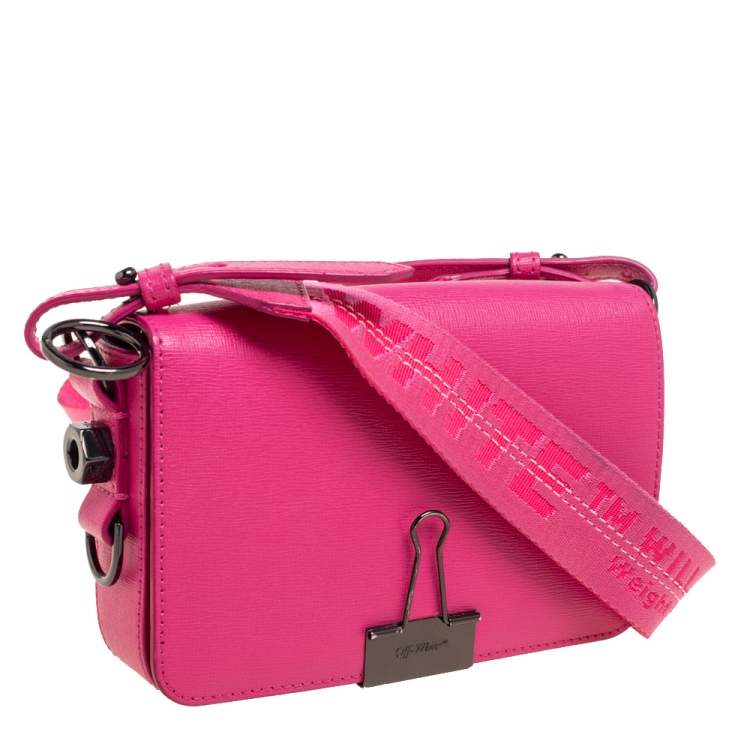 Pre Owned Off-White Pink Leather Binder Clip Crossbody Bag