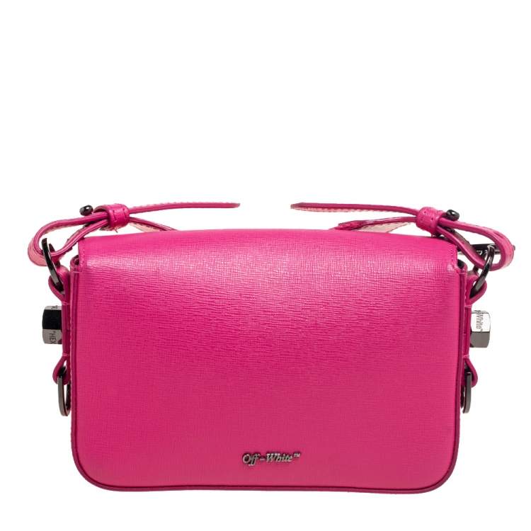 Pre Owned Off-White Pink Leather Binder Clip Crossbody Bag