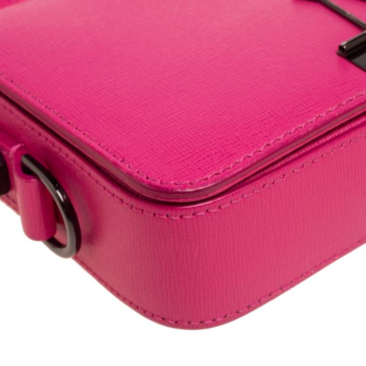 Pre Owned Off-White Pink Leather Binder Clip Crossbody Bag
