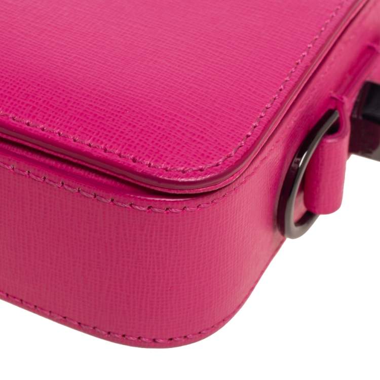 Pre Owned Off-White Pink Leather Binder Clip Crossbody Bag
