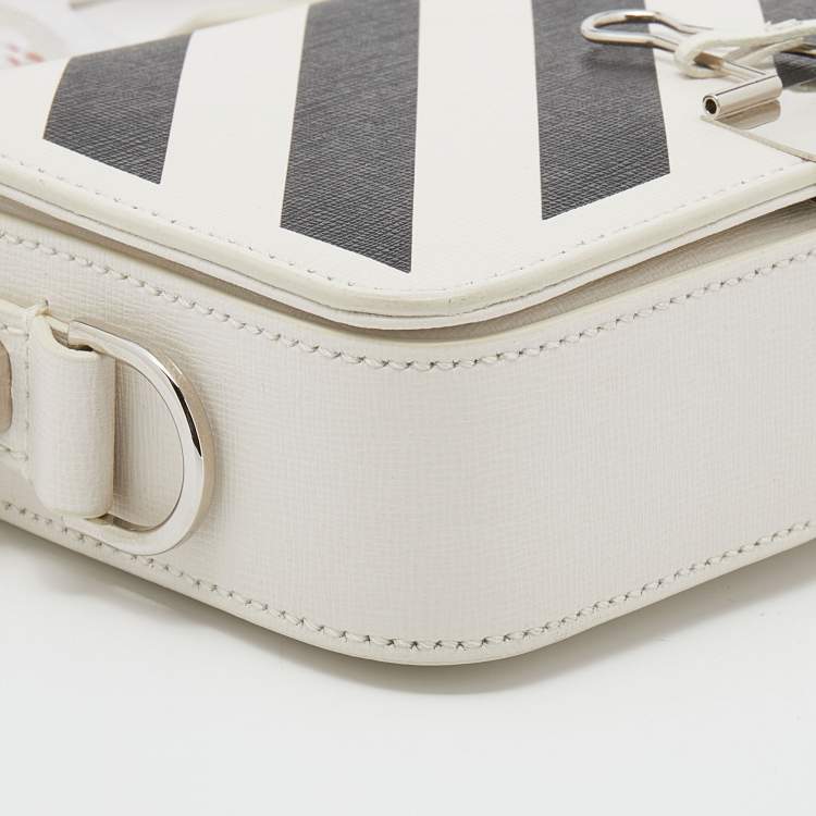 Pre Owned Off-White Black/White Diagonal Print Leather Mini Binder Clip Crossbody Bag