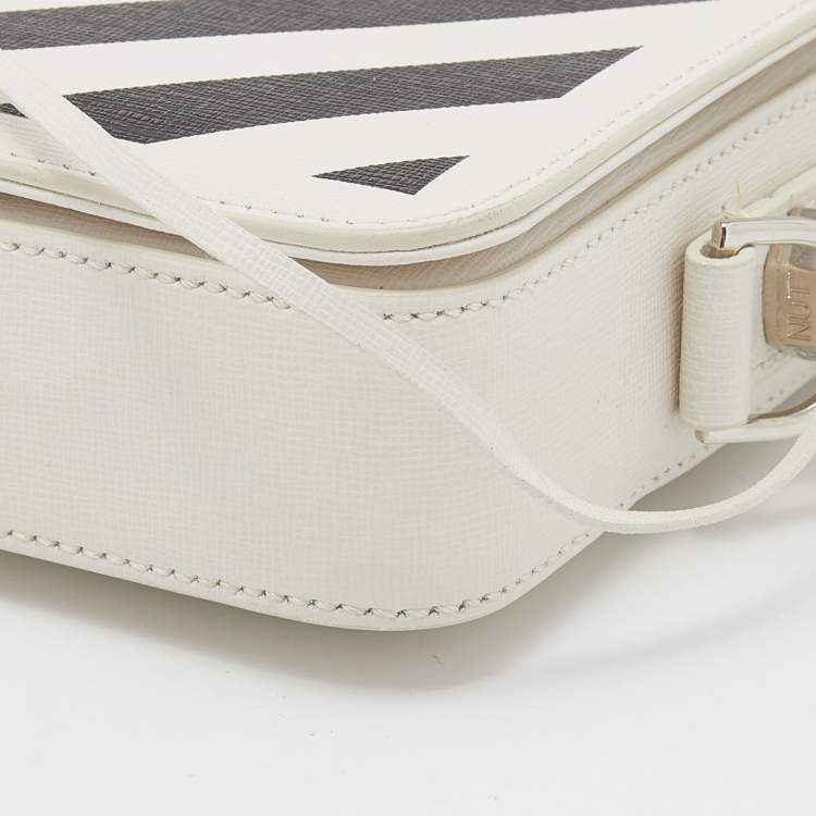 Pre Owned Off-White Black/White Diagonal Print Leather Mini Binder Clip Crossbody Bag