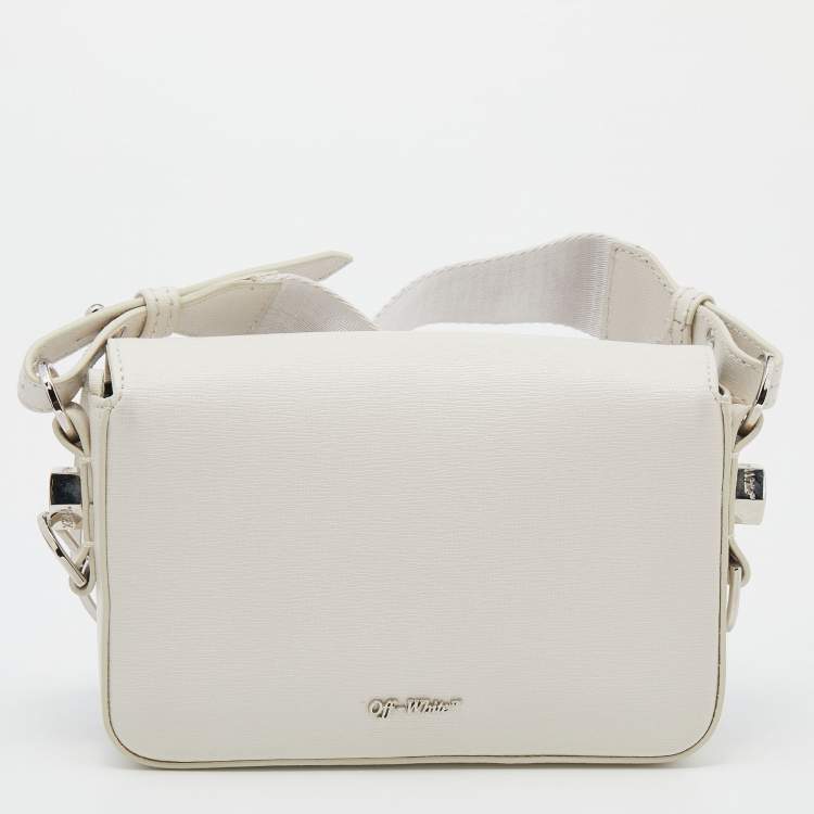 Pre Owned Off-White Black/White Diagonal Print Leather Mini Binder Clip Crossbody Bag