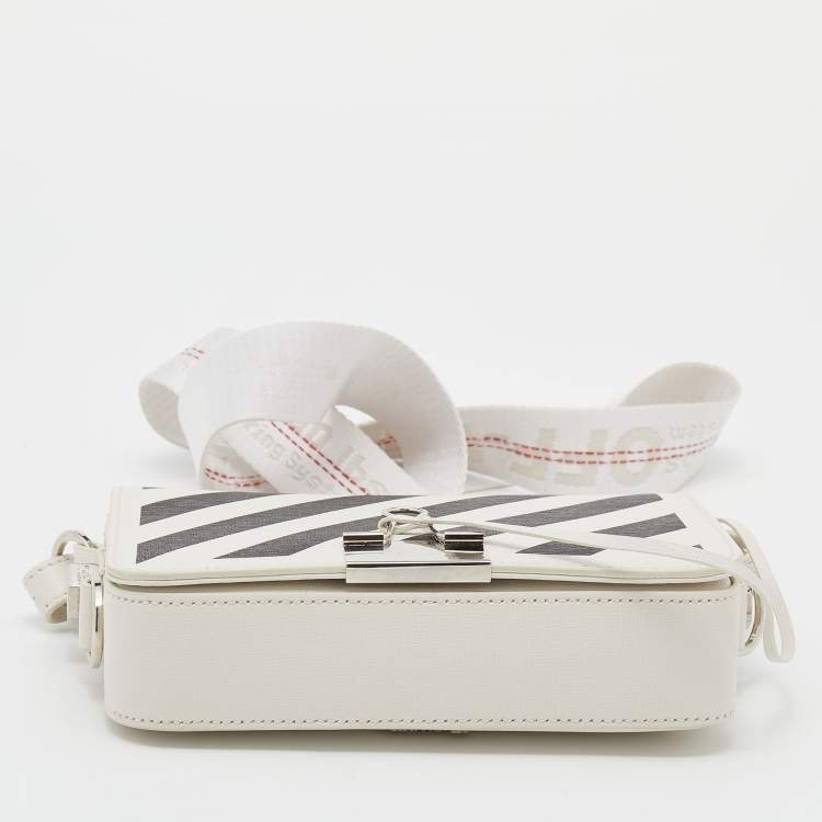 Pre Owned Off-White Black/White Diagonal Print Leather Mini Binder Clip Crossbody Bag