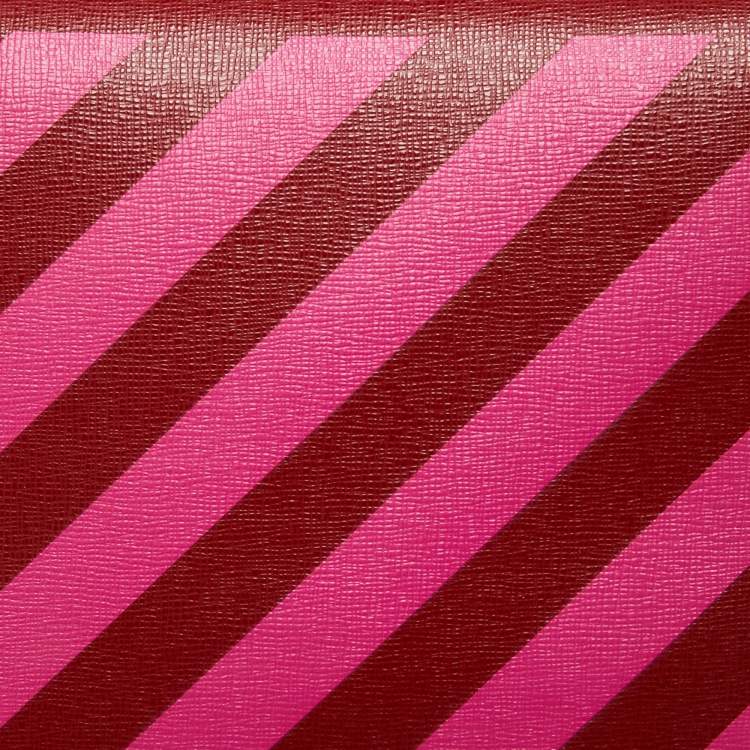 Pre Owned Off-White Red/Pink Diagonal Striped Leather Flap Crossbody Bag